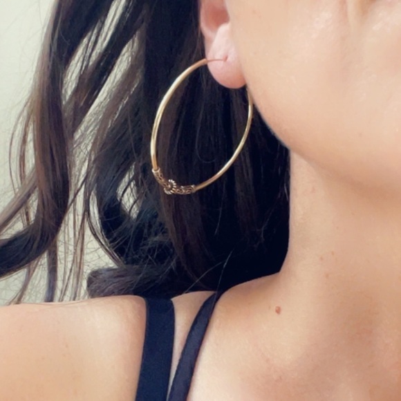 24k Gold Vermeil Large Hoop Earrings 45mm - Picture 3 of 8